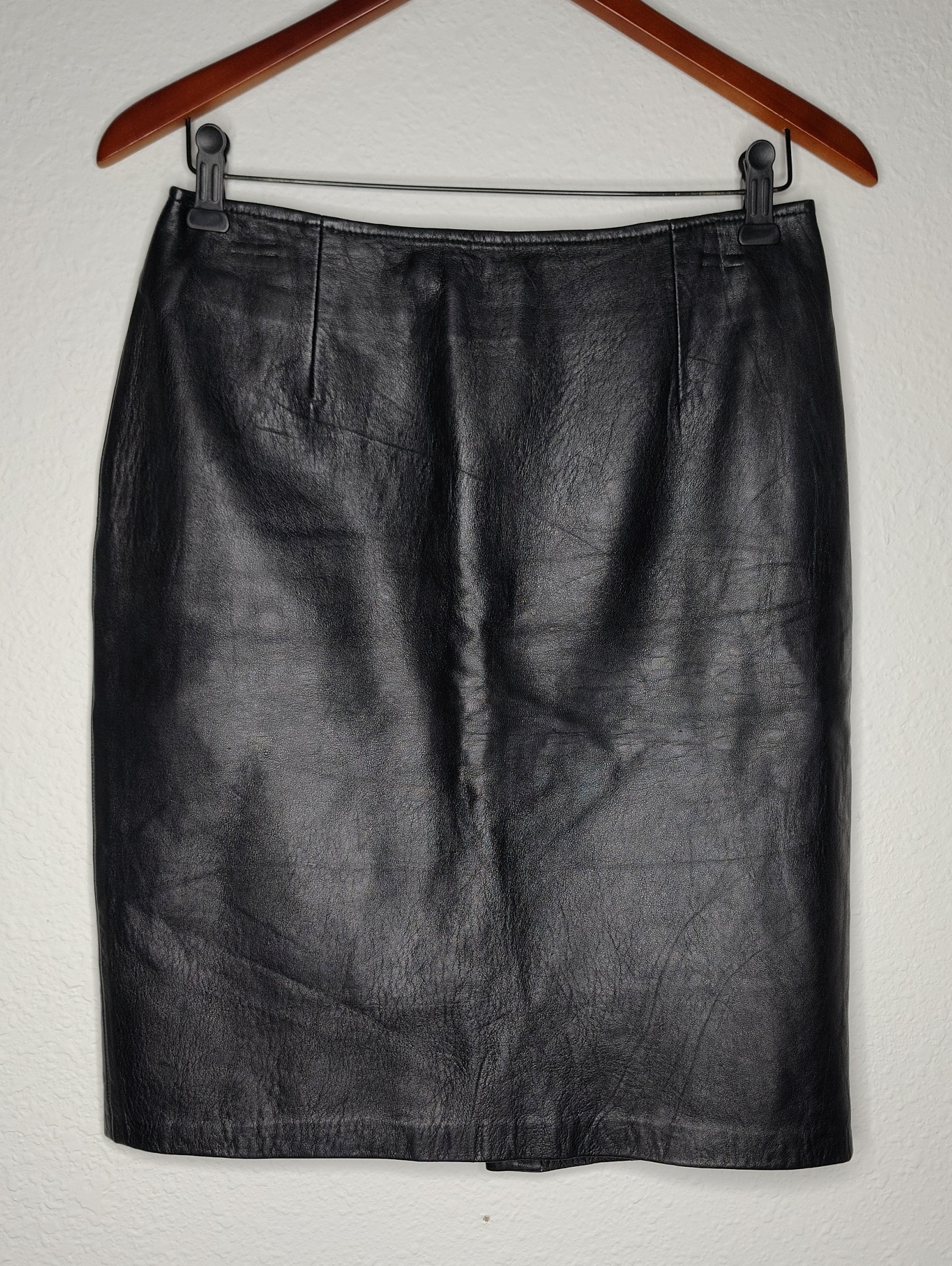 Vintage Croft & Barrow Lambskin Leather Back Slit Pencil Skirt Size 6 Grunge